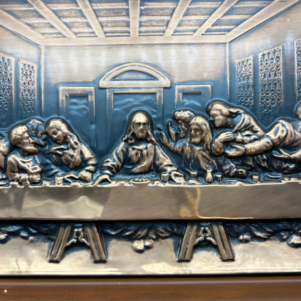 Vintage Copper Relief The‎ Last Supper 3D Metal Wall Art Plaque Framed Religious - Picture 7 of 15
